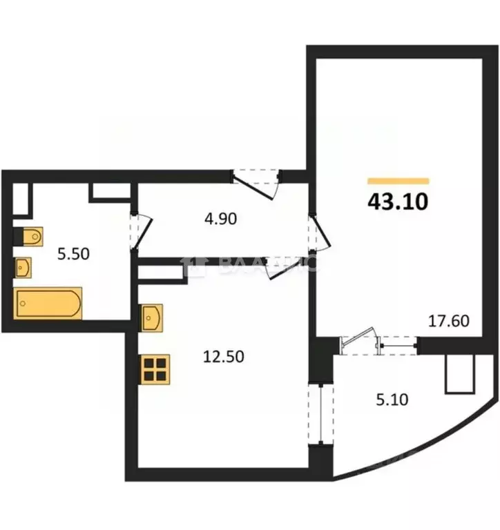 1-к кв. Воронежская область, Воронеж ул. Шибилкина, 3 (43.1 м) - Фото 2