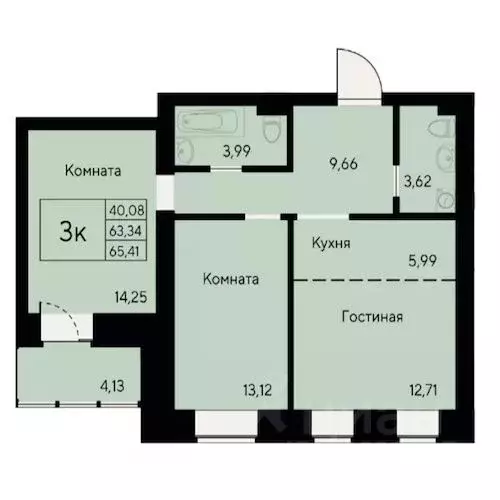 3-к кв. Красноярский край, Красноярск ул. Елены Стасовой, 80 (65.8 м) - Фото 1