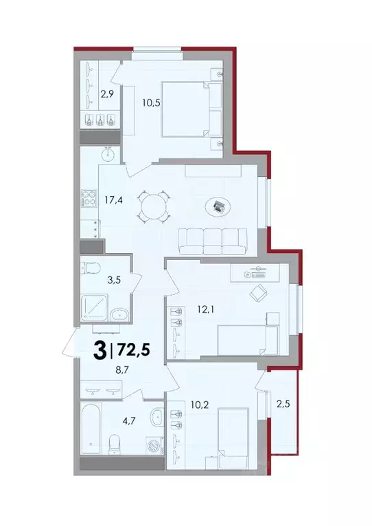 3-к кв. Тверская область, Калининский муниципальный округ, д. Батино ... - Фото 1