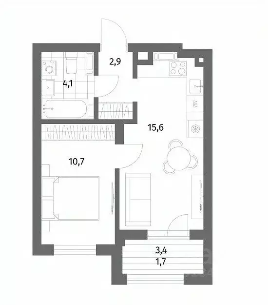 1-к кв. Калининградская область, Гурьевск ул. Имени Антона Пошкуса, ... - Фото 0