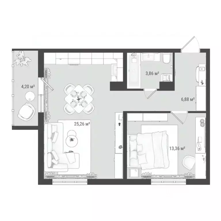 2-к кв. Томская область, Томск ул. Войкова, 51с7 (53.34 м) - Фото 0