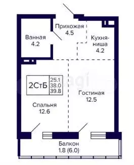 1-к. квартира, 39,8 м, 14/30 эт. - Фото 0