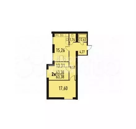2-к. квартира, 64,4 м, 3/9 эт. - Фото 0