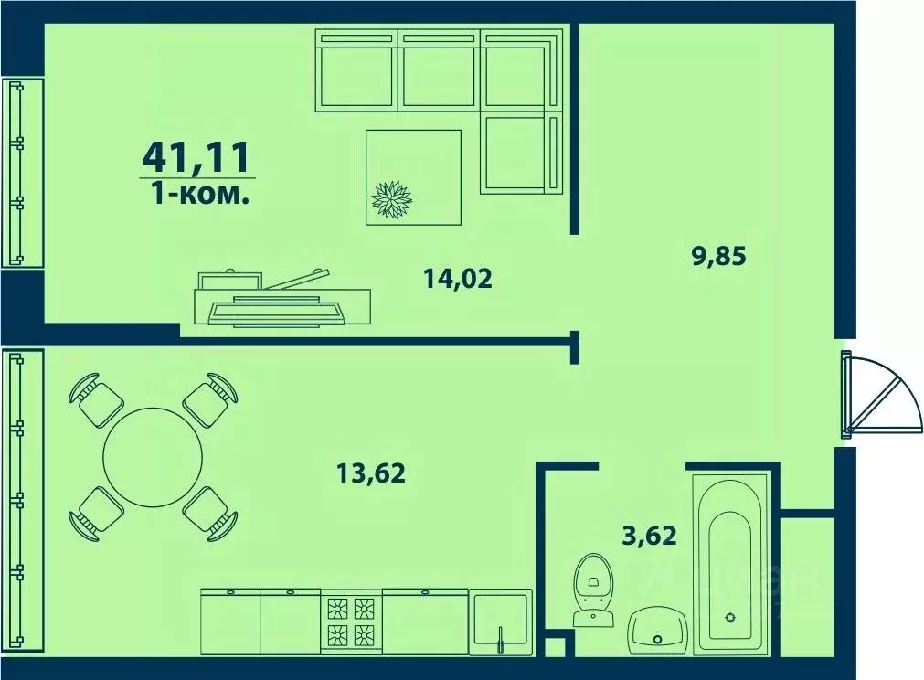 1-к кв. Башкортостан, Уфа ул. Ивана Спатара, 14 (41.11 м) - Фото 1