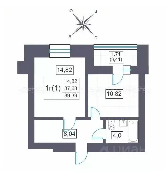 1-к кв. Татарстан, с. Высокая Гора ул. Луговая, 16 (39.9 м) - Фото 1