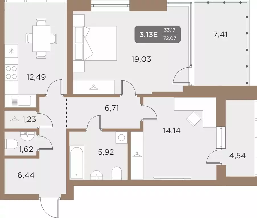3-к квартира, 72.07 м - Фото 0