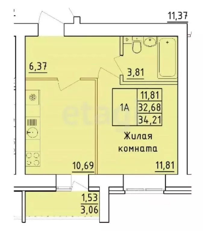 1-к кв. Татарстан, Зеленодольский район, Осиновское с/пос, с. Осиново ... - Фото 2