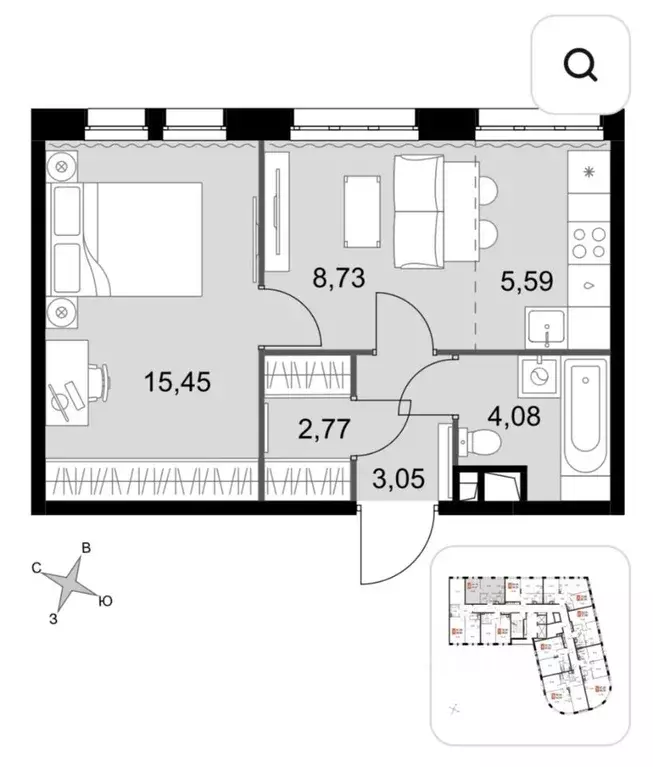2-к кв. Москва № 3 кв-л, 6к1 (39.7 м) - Фото 2