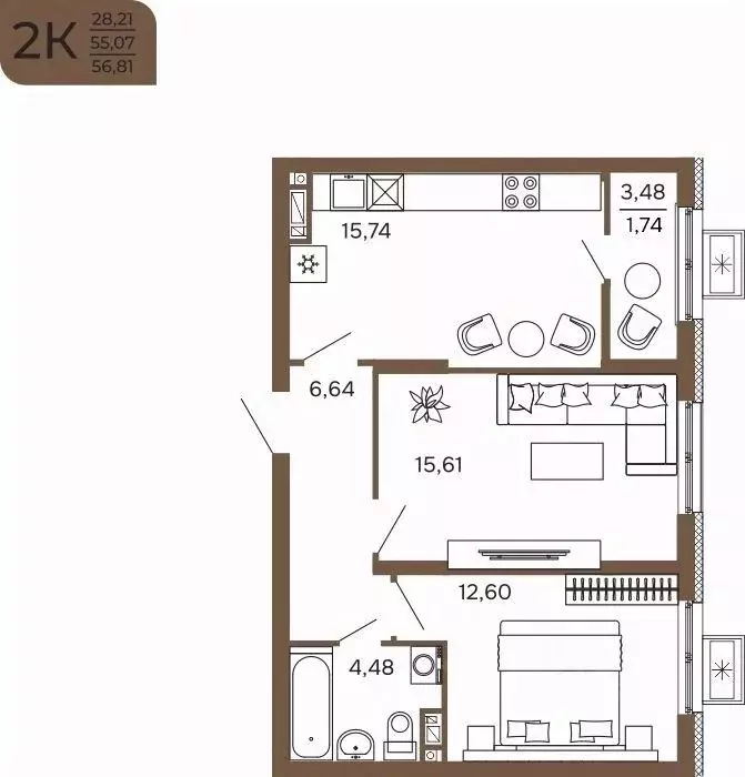 2-к кв. Пензенская область, Пенза Арбеково Парк жилой комплекс (56.81 ... - Фото 1