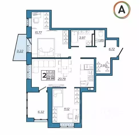 2-к кв. Брянская область, Брянск Московский мкр, Микрорайон Акватория ... - Фото 1
