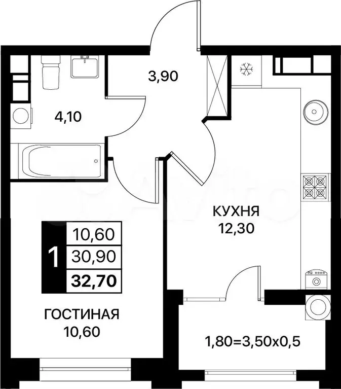 1-к. квартира, 32,7 м, 5/20 эт. - Фото 0