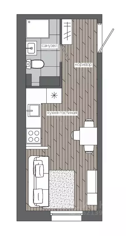 1-к кв. Ханты-Мансийский АО, Сургут 30А мкр,  (21.54 м) - Фото 0