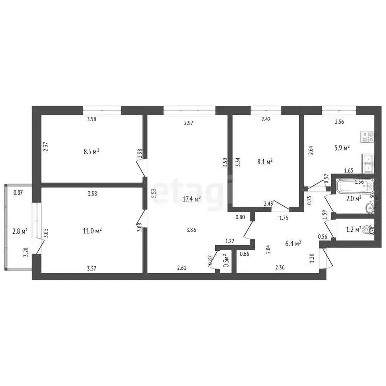 4-комнатная квартира: Стерлитамак, Вокзальная улица, 30 (61.8 м) - Фото 1