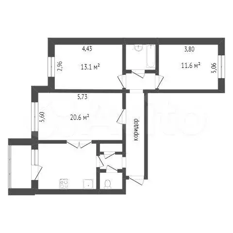 3-к. квартира, 74,9 м, 6/9 эт. - Фото 0