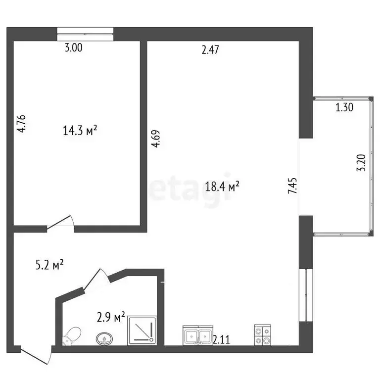 2-комнатная квартира: Балаклава, улица Крестовского, 35 (44.1 м) - Фото 1