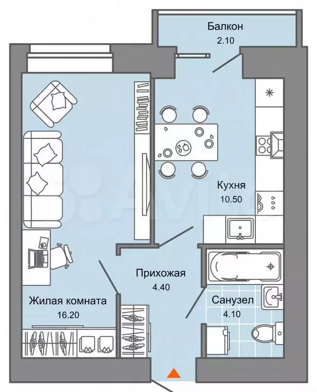 1-к. квартира, 36м, 8/8эт. - Фото 1