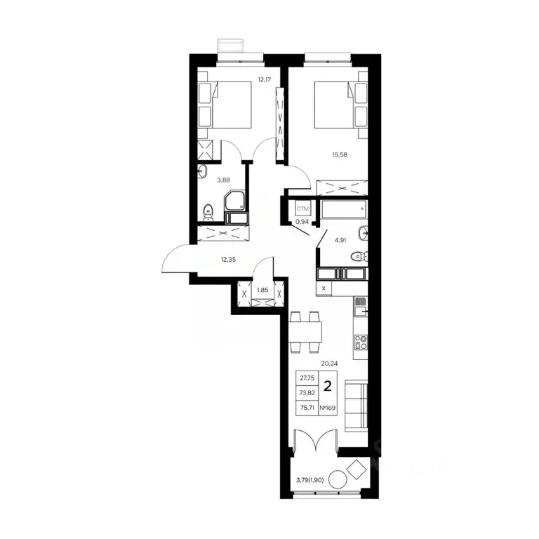 2-к кв. Калужская область, Обнинск Заовражье жилрайон, Новый город ... - Фото 1