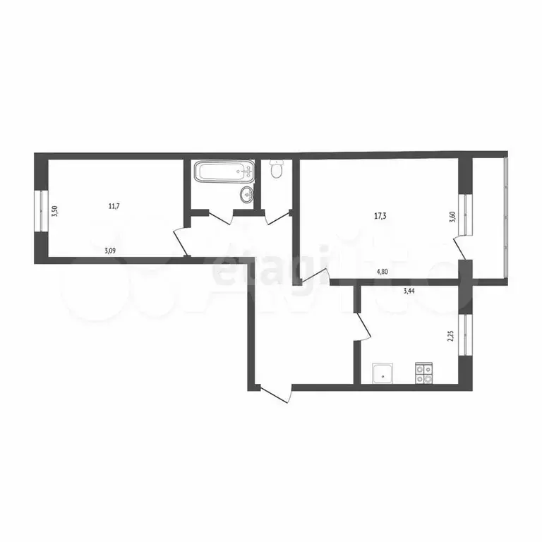 2-к. квартира, 50,4 м, 4/5 эт. - Фото 0