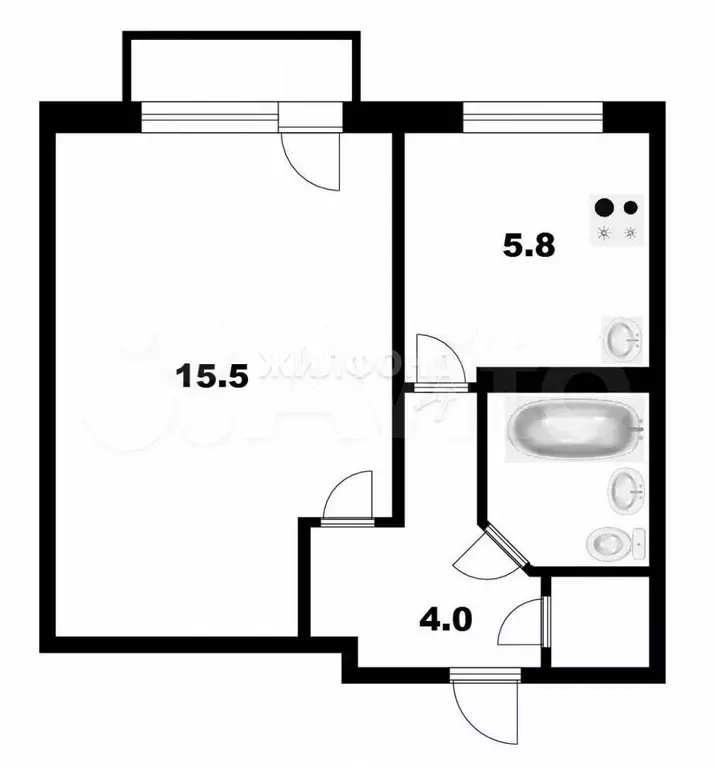 1-к. квартира, 28,9 м, 2/5 эт. - Фото 0