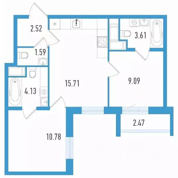 2-к кв. Санкт-Петербург ул. Маршала Казакова, 64к1 (48.17 м) - Фото 0