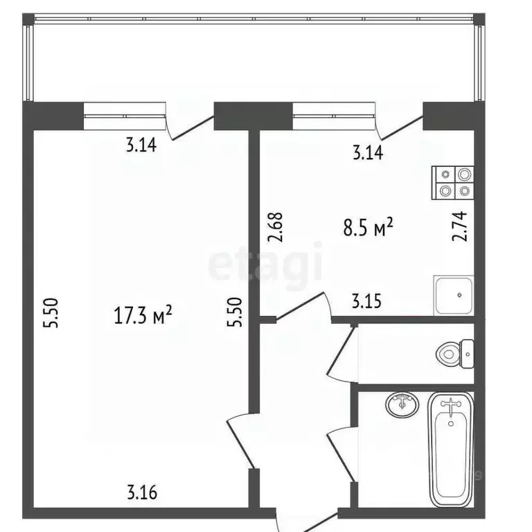 1-к кв. Белгородская область, Белгород ул. Есенина, 46 (33.6 м) - Фото 0