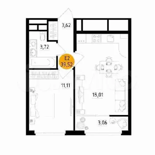 5-к. квартира, 39,5 м, 18/22 эт. - Фото 0
