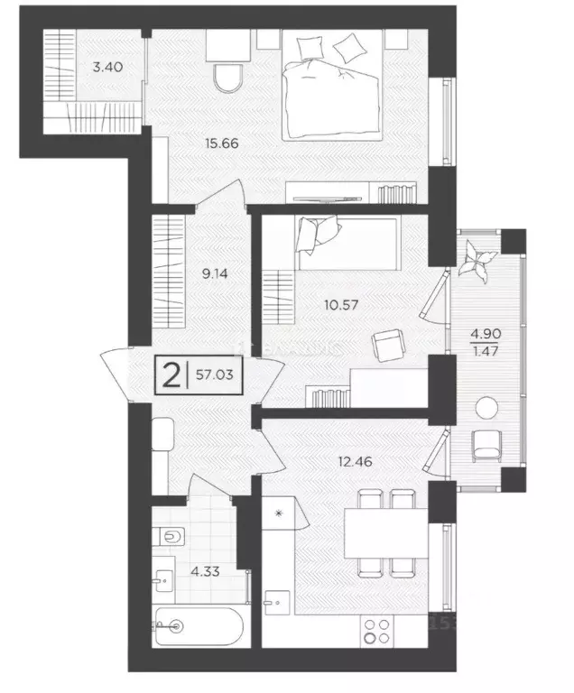 2-к кв. Калининградская область, Пионерский Октябрьская ул., 10 (57.03 ... - Фото 2