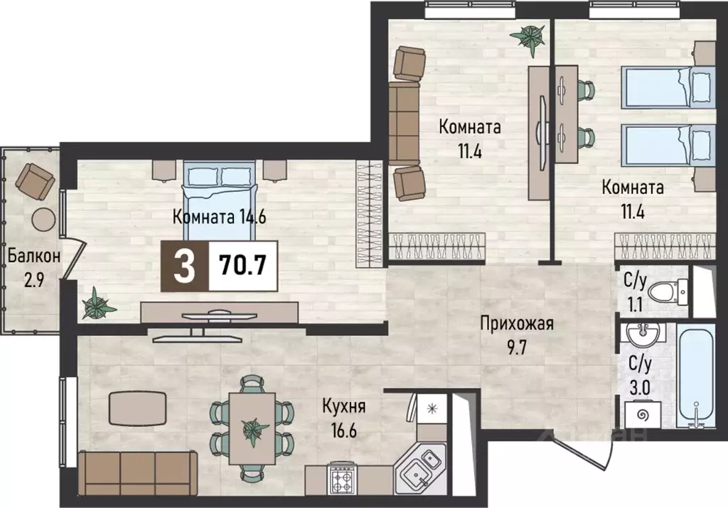 3-к кв. Ставропольский край, Железноводск городской округ, пос. ... - Фото 1