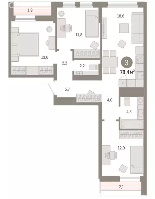 3-комнатная квартира: Тюмень, улица Республики, 205к1 (78.44 м) - Фото 2