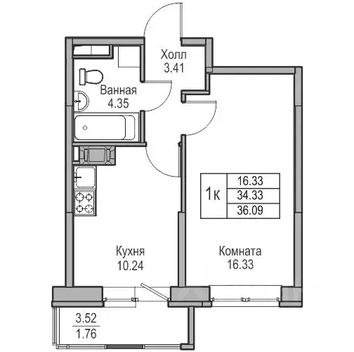 1-к кв. Санкт-Петербург ул. Ивинская, 1к3 (34.33 м) - Фото 1