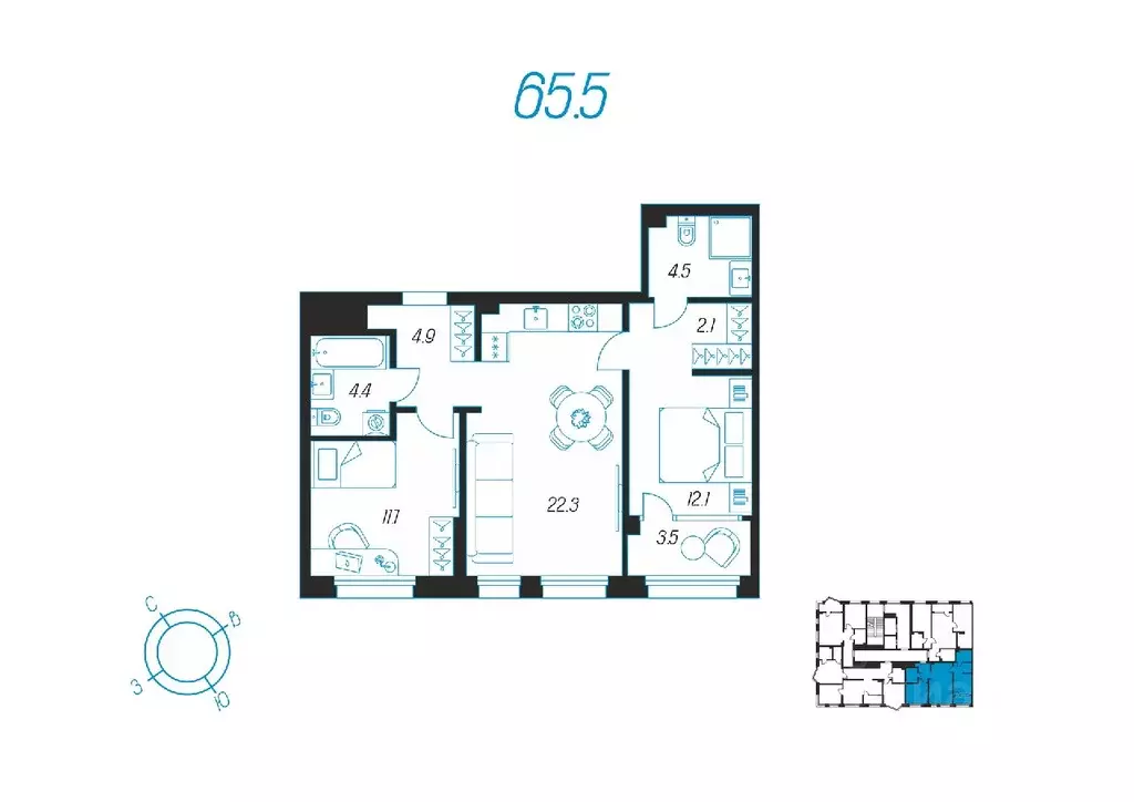 2-к кв. Тульская область, Тула ул. Михеева, 9А (65.5 м) - Фото 1