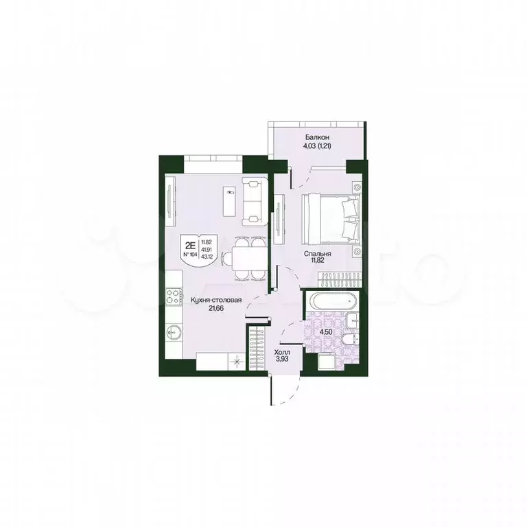 1-к. квартира, 43,1 м, 4/4 эт. - Фото 0