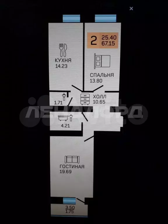 2-к. квартира, 67,2 м, 3/3 эт. - Фото 0