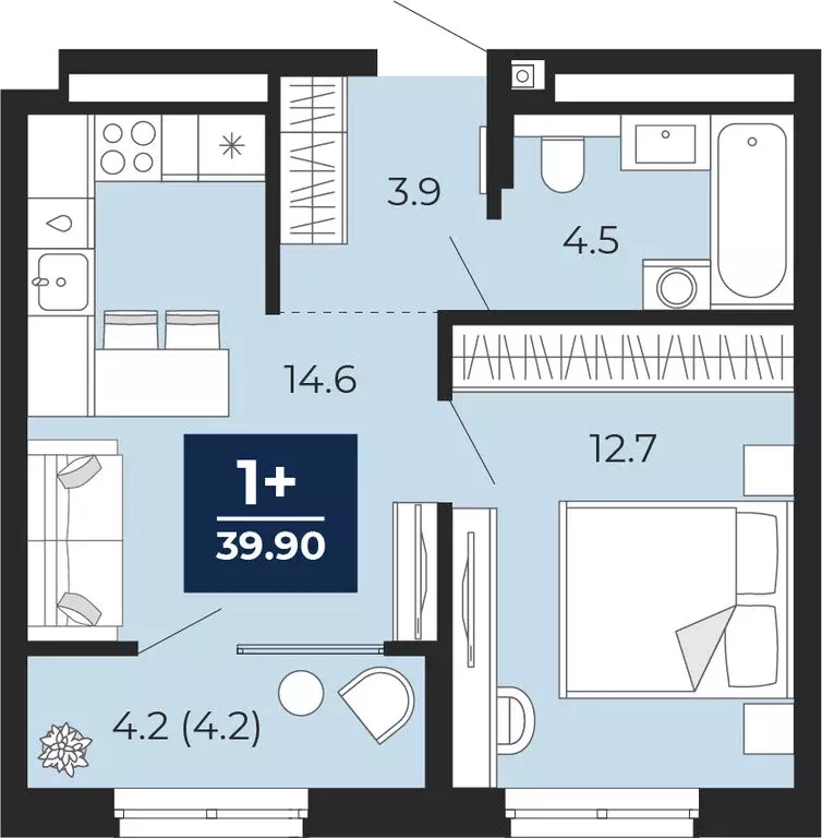 1-комнатная квартира: Тюмень, проезд Капитана Куликова, 5 (39.9 м) - Фото 1