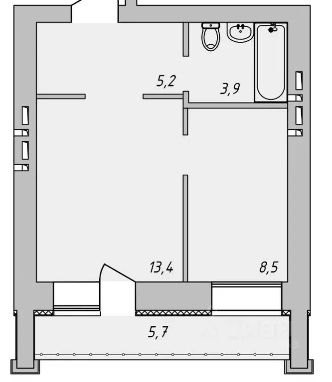 1-к кв. Томская область, Томск Нижний пер., 51 (33.5 м) - Фото 2
