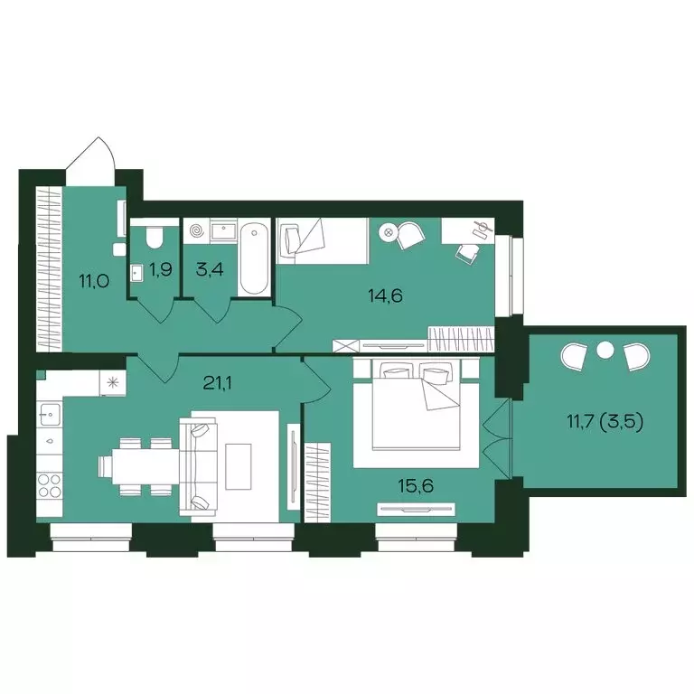 2-комнатная квартира: Чебоксары, Чебоксарский проспект (71.1 м) - Фото 1