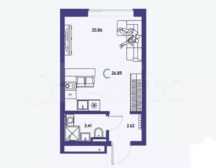 Квартира-студия, 26,9 м, 2/20 эт. - Фото 1