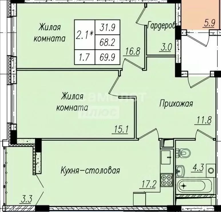 2-к кв. Тамбовская область, Тамбов Советская ул., 192Ак2 (69.9 м) - Фото 1