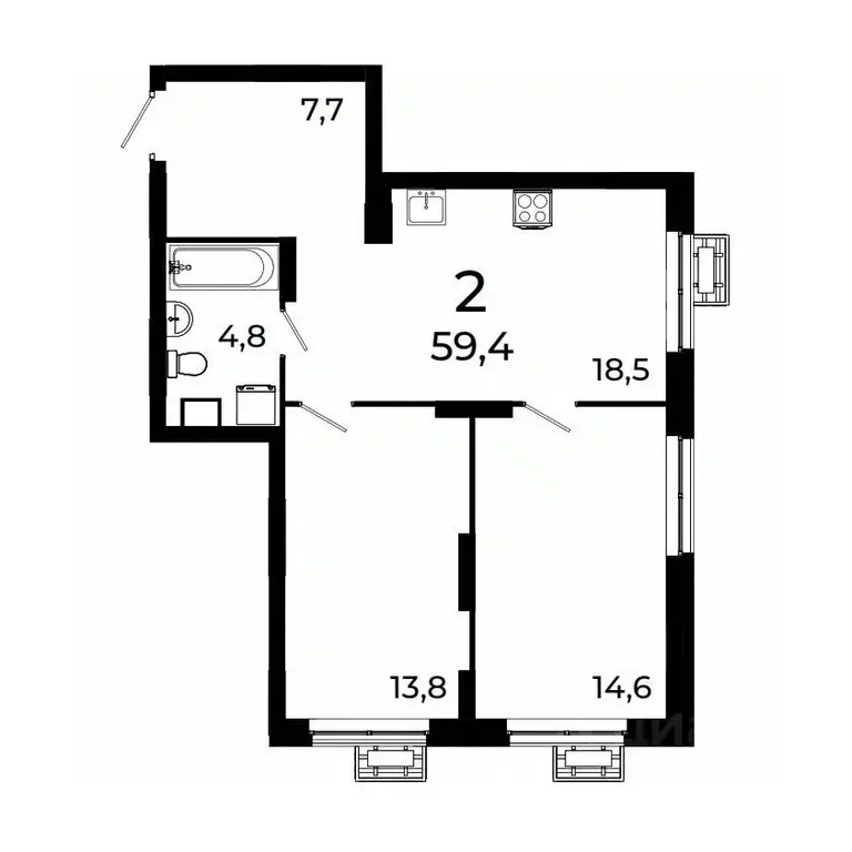 2-к кв. Нижегородская область, Нижний Новгород ул. Коперника, 15 (59.2 ... - Фото 1