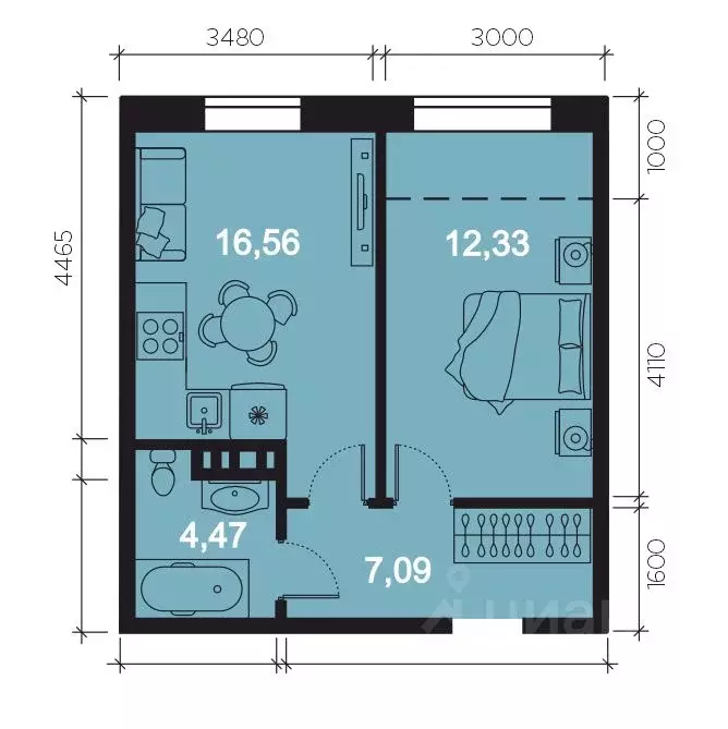 2-к кв. Иркутская область, Иркутск наб. Верхняя, 137 (43.4 м) - Фото 1