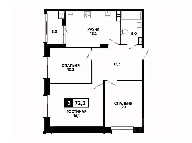 3-к кв. Ставропольский край, Ставрополь ул. Андрея Голуба, 14к3 (72.3 ... - Фото 0