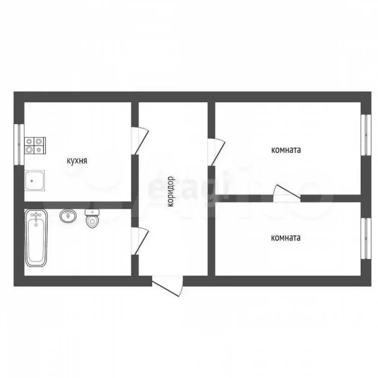 2-к. квартира, 42,8 м, 1/2 эт. - Фото 1