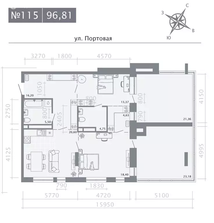 2-комнатная квартира: Казань, ЖК Риваят (96.81 м) - Фото 1