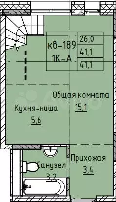 1-к. квартира, 41,1 м, 1/12 эт. - Фото 0