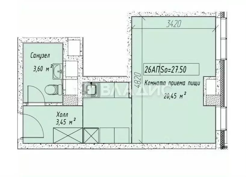 Студия Москва Дегунинская ул., 9к1 (27.5 м) - Фото 2