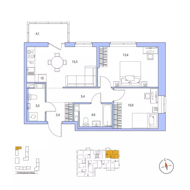 2-комнатная квартира: городской посёлок Янино-1, ЖК Янинский Лес (55.6 ... - Фото 1