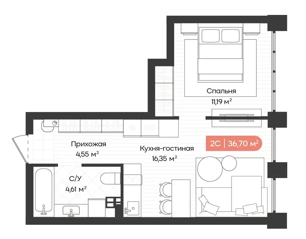 1-комнатная квартира: Новосибирск, Ленинградская улица, 342 (36.94 м) - Фото 0