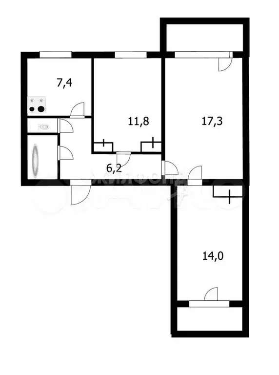 3-к. квартира, 61,6 м, 6/9 эт. - Фото 0