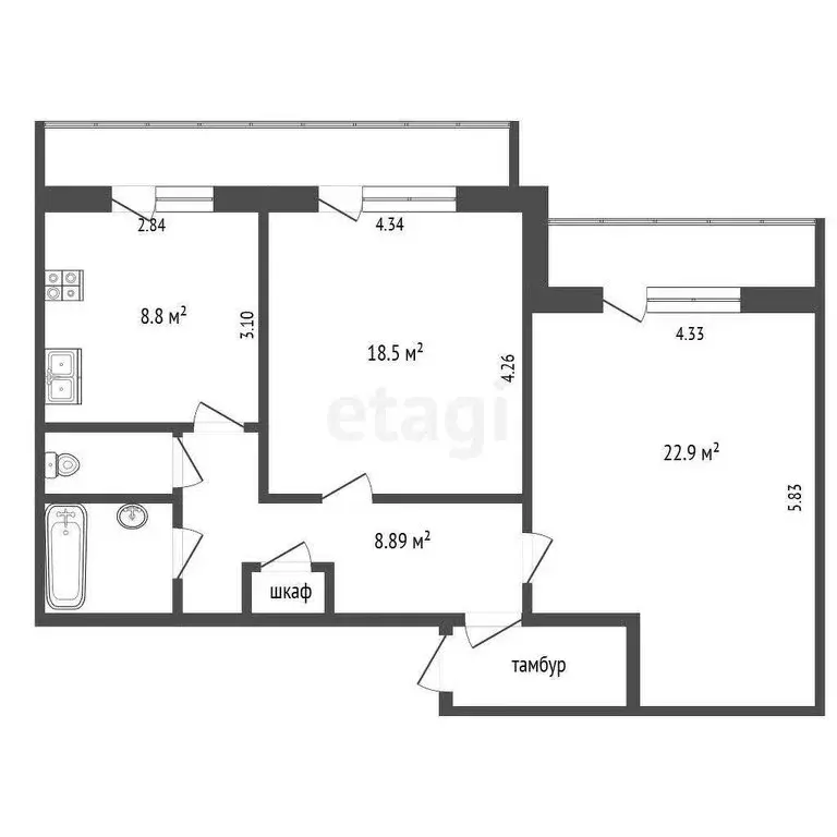 2-комнатная квартира: Омск, 15-я Рабочая улица, 88 (63.2 м) - Фото 1