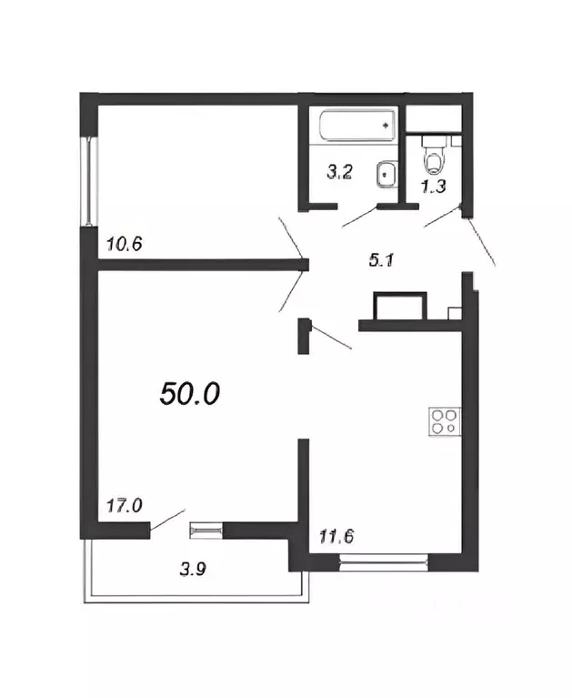 2-к кв. Санкт-Петербург наб. Реки Каменки, 19к1 (50.0 м) - Фото 1